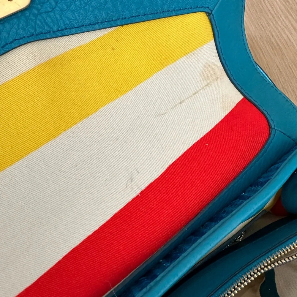 Marc‎ by Marc Jacobs Blue Leather Raffia Satchel Crossbody Bag Gold Hardware